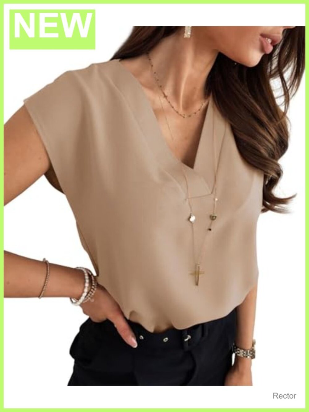 Women's V Neck Chiffon Blouse Cap Sleeve Office Top